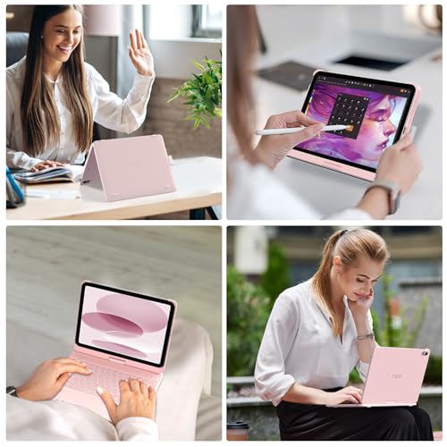Image of typecase Touch iPad 11th 10th Generation Case with Keyboard (11 inch 2025, A16 & 10.9 inch 2022) - 360 Rotatable, 11-Color Backlit, Multi-Touch Trackpad, Pencil Holder, Thin & Light - Light Pink