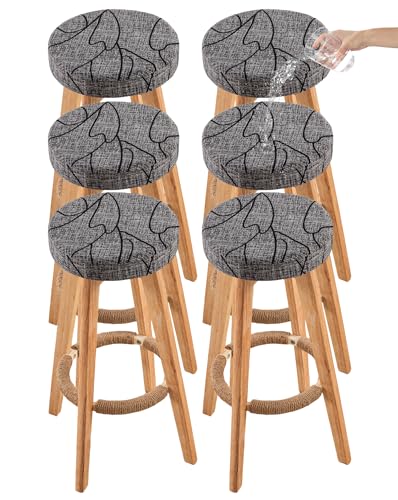 Image of CRFATOP 6 Pack Waterproof Bar Stool Covers Round Seat Slipcover,L,15