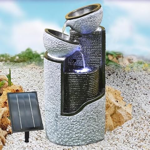 AMUR Solar Cascade Water Feature with LED Light Cover