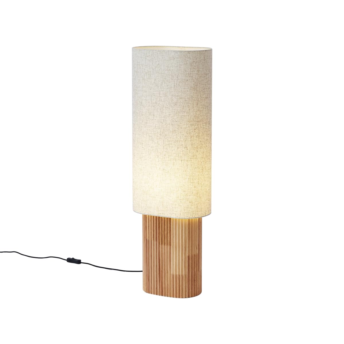 Qazqa Japandi Stehleuchte mit Schirm, Stehlampe - Lamel - Naturel, Oval, Holz, max. 15W, Geeignet für LED, 90cm, Ideal als Wohnzimmerlampe