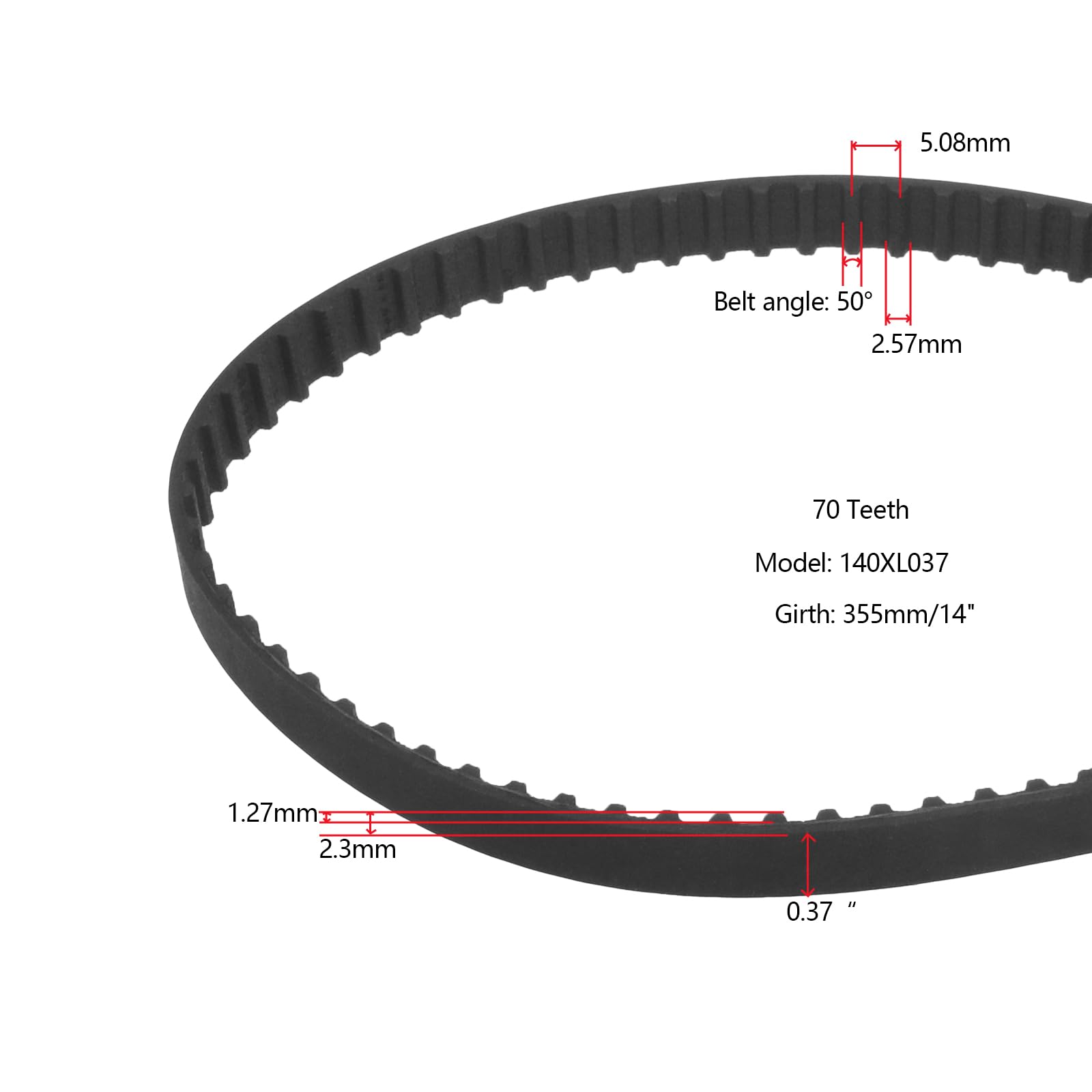 VGOL 2pcs 140XL 037 Timing Belt 70 Teeth 10mm Width Rubber Geared Cogged Belt Industrial Toothed Drive Belt 355mm Mechanical Replacement Belts Black - Image 4
