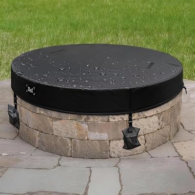Cupick Outdoor Fire Pit Cover, In Ground Firepit Covers Round with Sandbag, 600D Heavy Duty Waterproof and Tear-Resistant, Windproof, Suitable for 51-56 Inch Round Built in Stone Firepits, Black