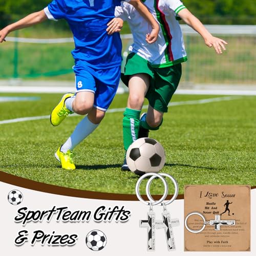 Image of Quelay 24 Sets Football Baseball Softball Christian Cross Keychain with Cards Metal Faith Gift for Teen Athletes