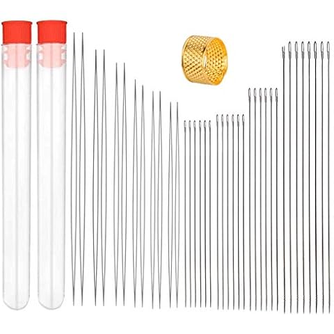 44 Pieces Bead Needles Set 6 Sizes 18 Pieces Big Eye Bead Needles and 24 Pieces Long Straight Beading Needles with 2 Pieces Needle Bottle for Bracelet Threading Jewelry Making Cover