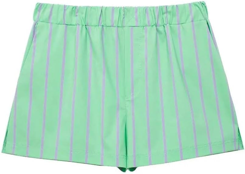 Women's Two Pieces Sets Striped Shirt And Elastic Waist Shorts