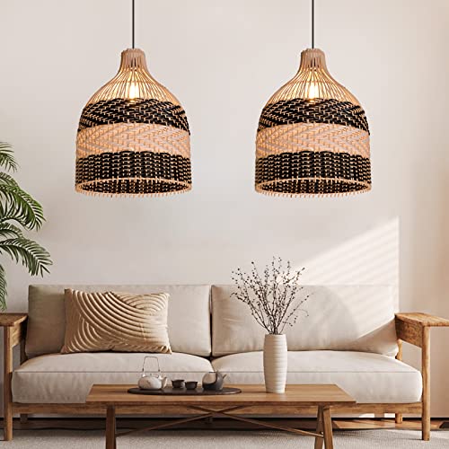 Arturesthome Rattan-Pendelleuchte für Kücheninsel, Korb-Kronleuchter, handgefertigter gewebter hängender Deckenleuchten-Lampenschirm für Wohnzimmer-Schlafzimmer (30x40cm) Cover