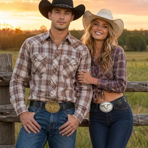 Image of SANSTHS Genuine Leather Cowboy Belts for Men Western Belt Buckle for Jeans | 1.5 inch Embossed Belt, Texas Longhorns Belt Buckle, Classic Western Style, for Cowboy, Cowgirl, Rodeos, Costume Party, Gifts