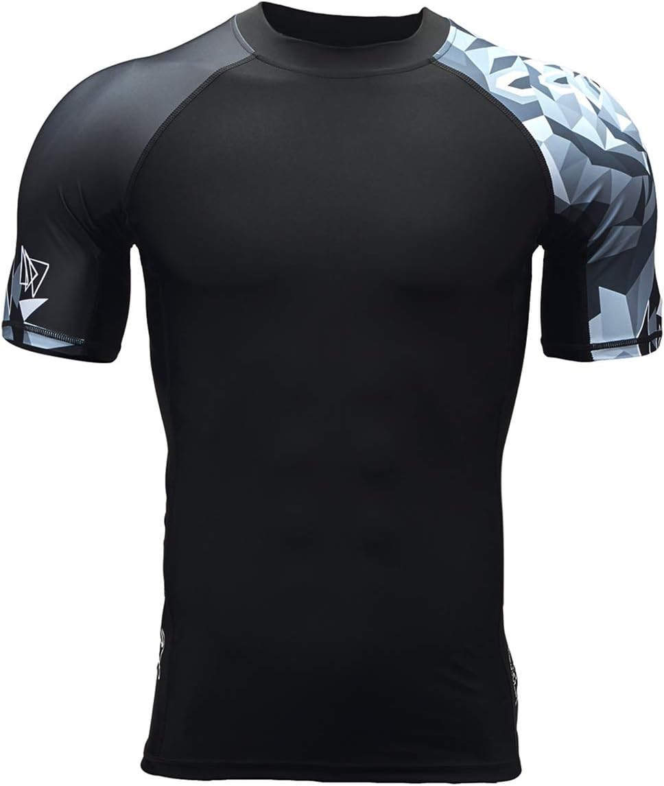 HUGE SPORTS Mens Rash Vest- Rash Guard Short Sleeve Quick Drying Wetsuit Swimming Tops for Surfing BJJ Jiu Jitsu