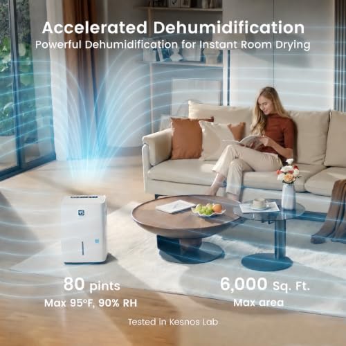 Image of 80 Pints Energy Star Dehumidifier for Basement with Drain Hose, 6000 Sq. Ft