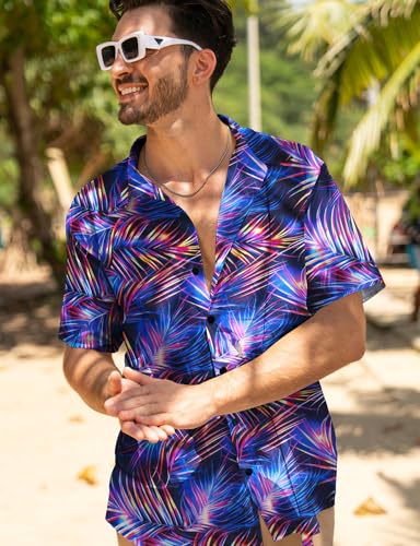 Image of Yoimira Hawaiian Shirts for Men, Print Mens Casual Short Sleeve Button Down Shirts Floral Aloha Beach Shirt