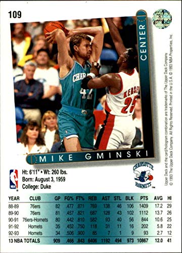 Amazon.com: 1993-94 Upper Deck #109 Mike Gminski Charlotte Hornets