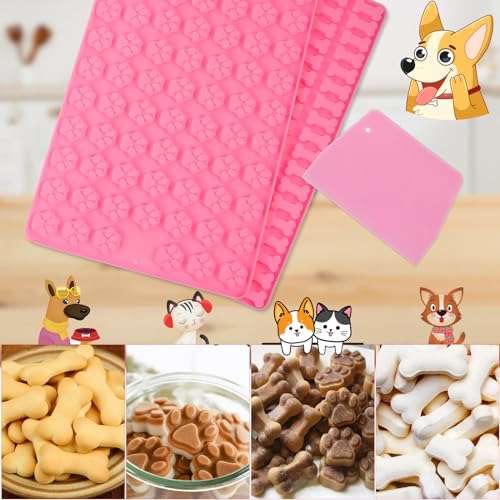 FIHODONE 2 Stück Backmatte Hundekekse mit 1 Teigschaber,Silikon Backmatte Hundekekse Backform,Backmatten für Hundeleckerlies Silikonbackmatte Katze Kralle und Knochen Form