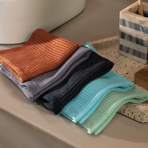 Image of Mush Bamboo Dual Texture Waffle Terry Hand Towel Set of 2 | Ultra Soft, Highly Absorbent, Quick Dry | Hand Towels for Bathroom, Gym & Travel (40x60 cm, 450 GSM) Burnt Orange