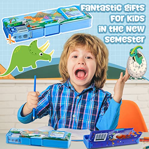 Image of Henoyso Multifunctional Pencil Box for Boys, Dinosaur Pencil Case with Calculator and Sharpener, 2026 Back to School Supplies Organizer for Kids Teens Students, Elementary Classroom Dino Gift