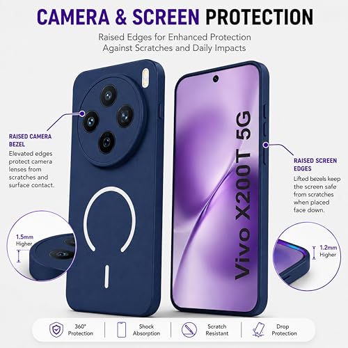 Image of SBMS Silicone Back Cover Case for Vivo X200T 5G | Soft Micro-Fibre Lining Inside | Magsafe Print On Back Side Camera Protection Bump | Shockproof Case for Vivo X200T 5G (Blue)
