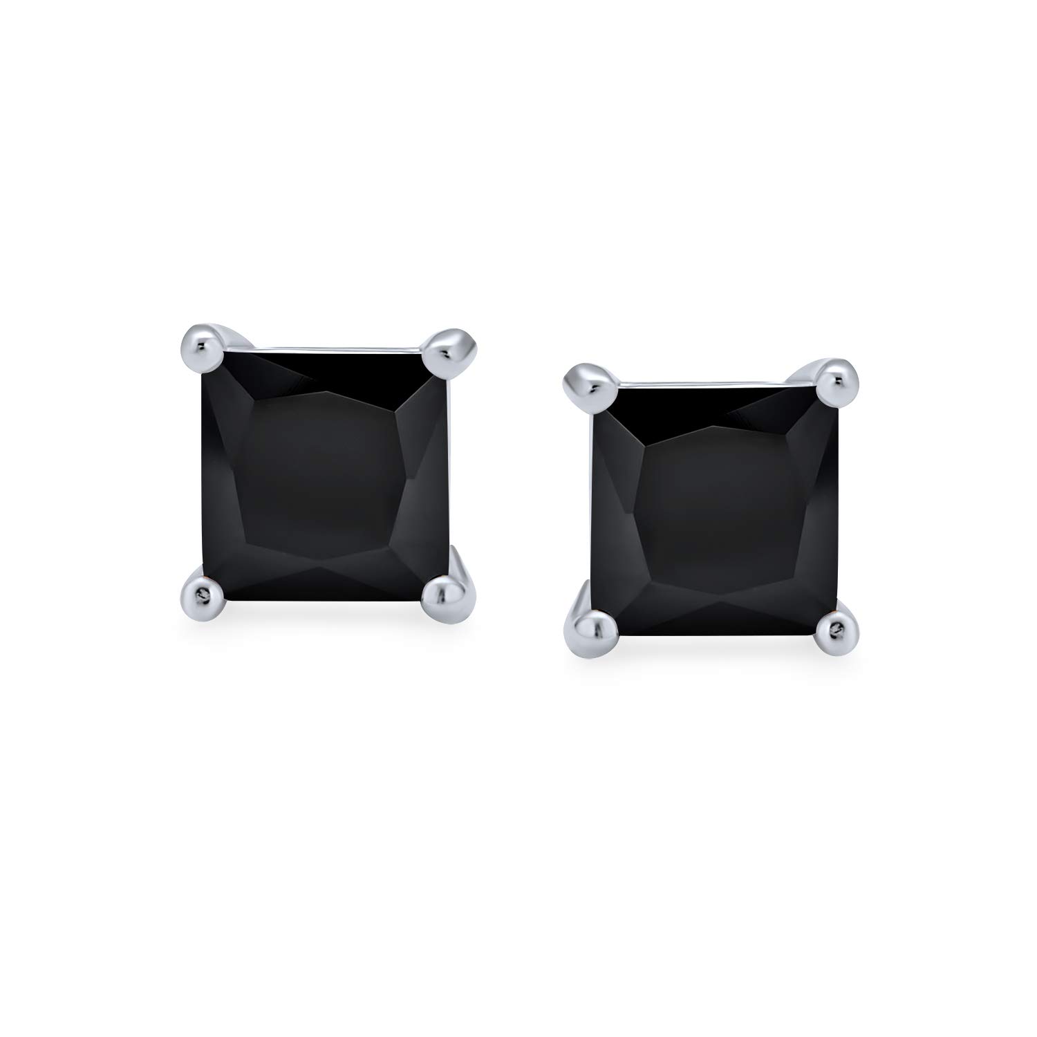 Juego de dos aretes de hombre con circonita cúbica negra cuadrada de 1CTW, corte princesa AAA CZ, chapados en oro y plata de ley .925, 7MM.