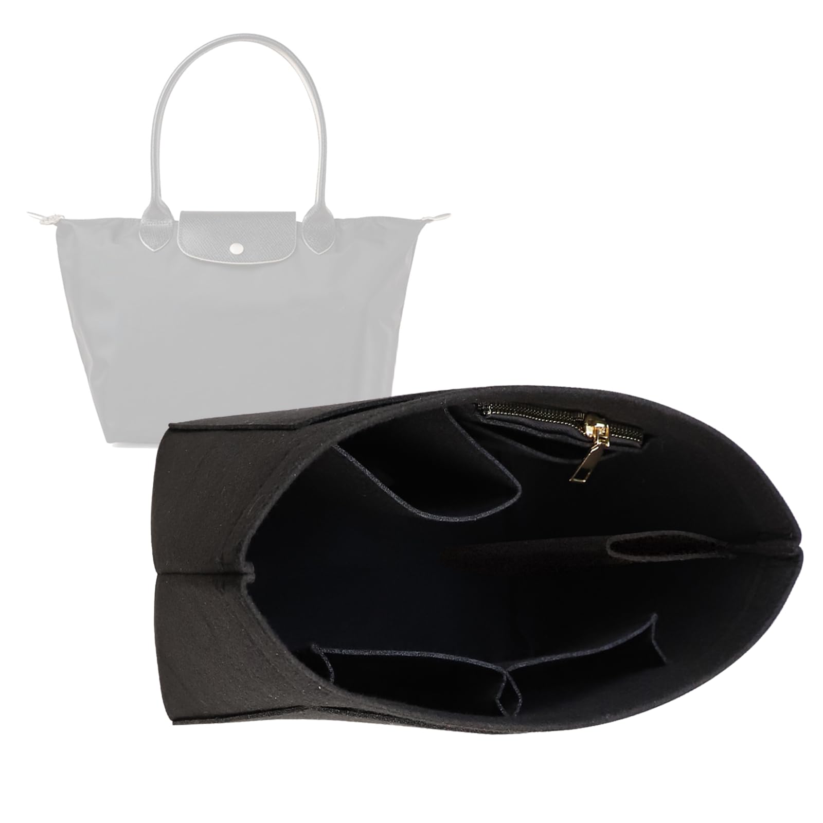 LckaeyFelt Purse Organizer Insert for Longchamp Le Pliage Neo(Large) Handbags Insert Organizer1012black-M