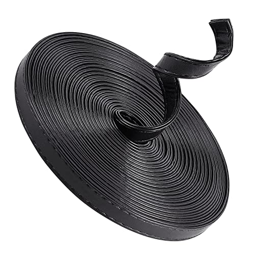 GORGECRAFT 5M Long Double Sided Leather Strips 10MM Wide Shoulder Bag Leather Strap Roll Black Smooth Leather String Flat Cord for Diy Crafts Clothing Making Handles Pet Collars Traction Ropes Belt
