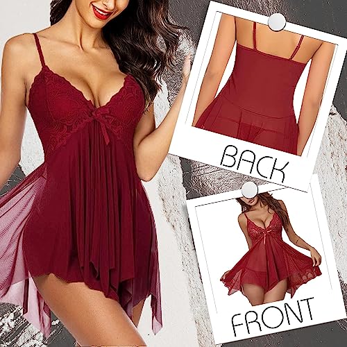 Image of Nightwear for Girls - Babydoll Lingerie for Women - Lace Sleepwear Dress - Honeymoon Nightwear