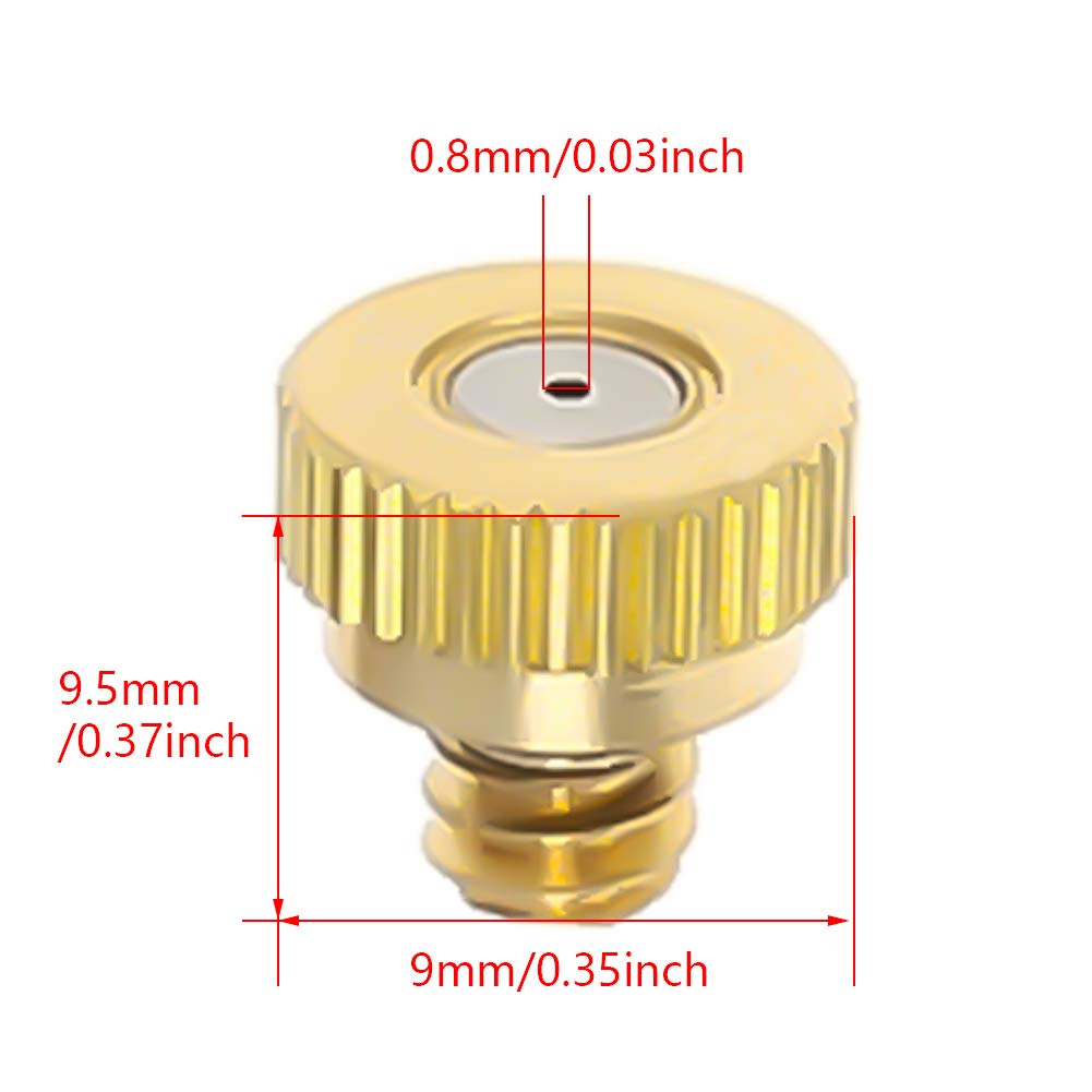 MroMax Lot de 10 buses de brumisation en laiton - Filetage 3/16 - Diamètre de l'orifice de 0,8 mm - Têtes de rechange pour système de refroidissement extérieur, serre, aménagement paysager, contrôle