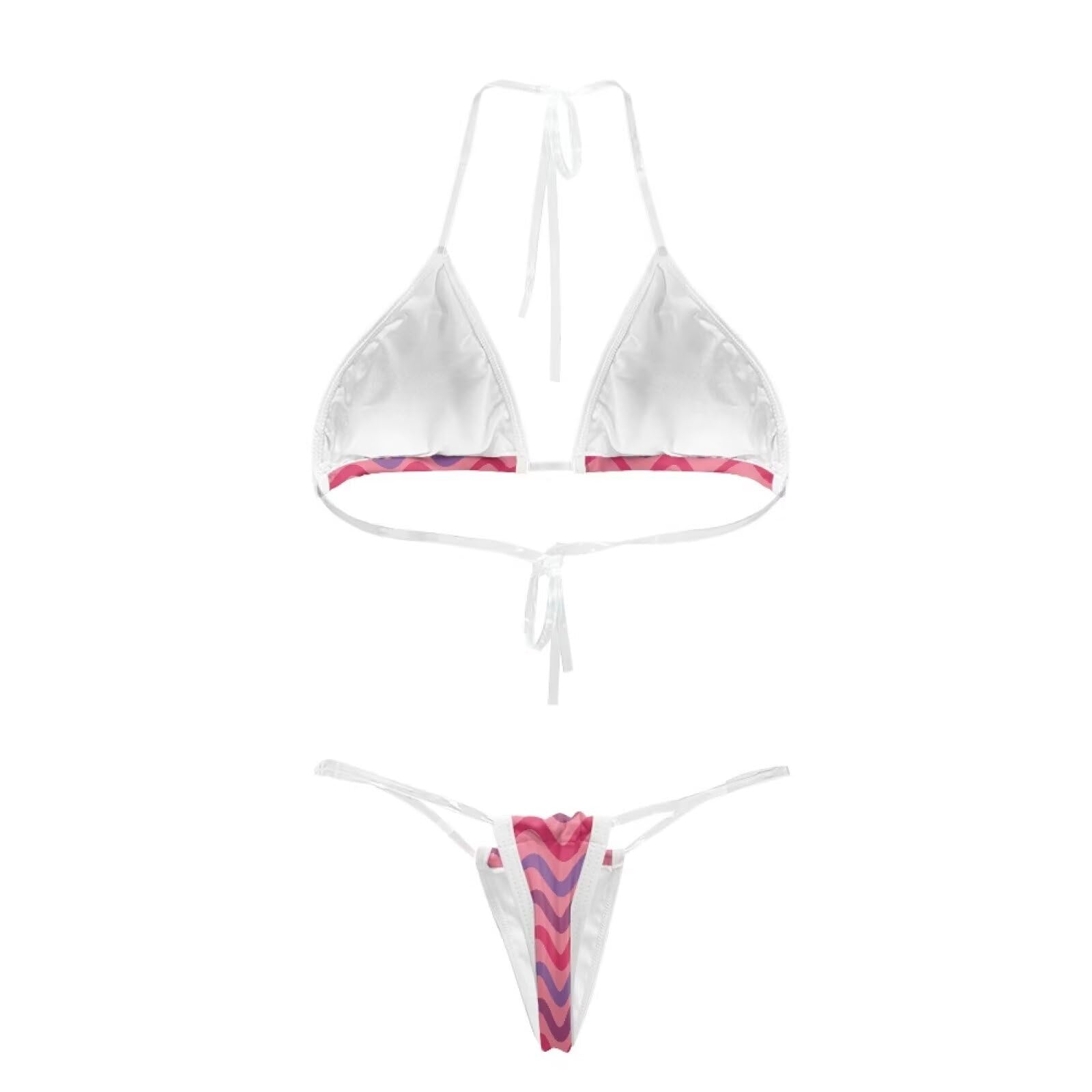 NRBEAWD Women's Two Piece Swimsuit Pink Strips Swimsuit Cheeky Bikini Sets Transparent String Bathing Suit for Beach Pool Party