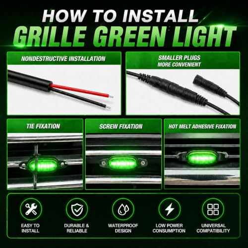 Image of Car Front Grill Set of 4 Pcs Universal Smoked Shell Style DRL Emergency Warning Off-Roading Lights (4 X 4) for All Cars, Vans, SUV, Trucks (Green)