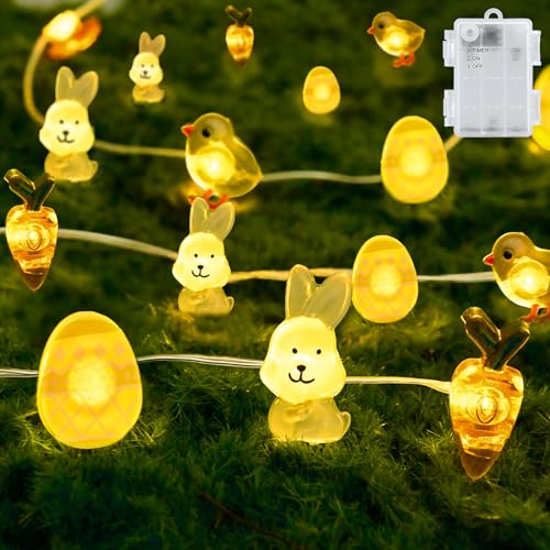 Dalugo Guirnalda de Luces de Pascua, 2M 20 LED Huevo de Pascua Pollo Conejito Zanahoria Cadena de Luces con Temporizador de 6h, IP65 Luces de Pascua a Pilas a Prueba de Agua para Decoraciones de Pascu Dalugo Guirnalda de Luces de Pascua, 2M 20 LED Huevo de Pascua Pollo Conejito Zanahoria Cadena de Luces con Temporizador de 6h, IP65 Luces de Pascua a Pilas a Prueba de Agua para Decoraciones de Pascu