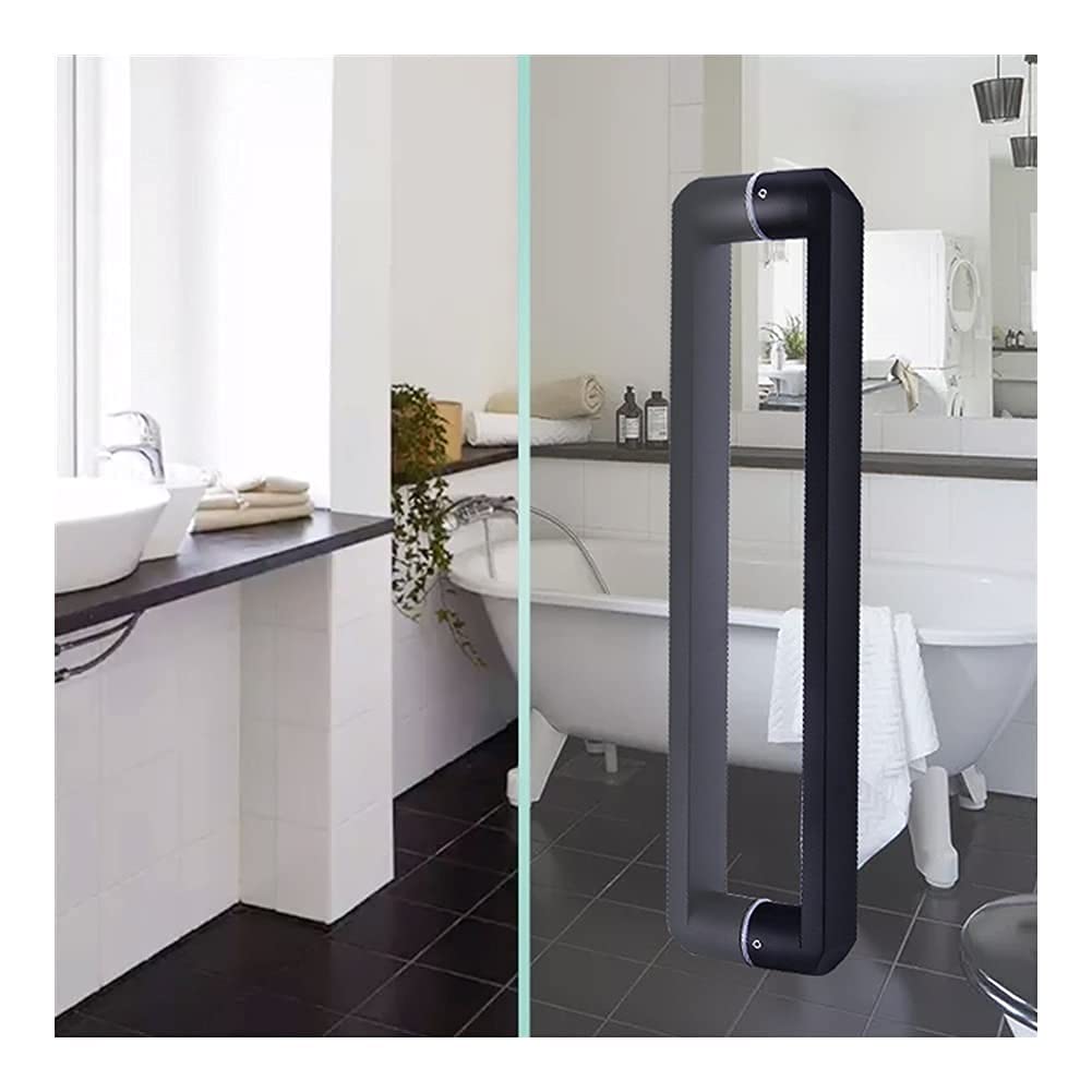 Gthtuhfd Black Shower Door Handle Sets,Matte Paint 304 Stainless Steel Push-Pull Door Handle, Home Bathroom Shower Room Glass Door Handle/Pull Handle,300Mm+340Mm
