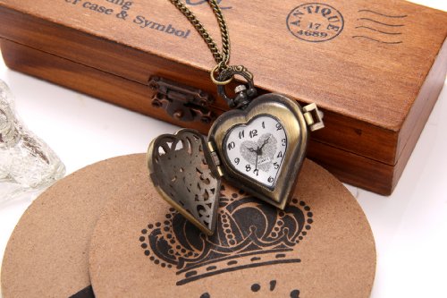 JewelryWe Vintage Heart Locket Style Steampunk Pocket Watch Pendant Long Necklace 31.5 Inch Chain (with Gift Bag) steampunk buy now online