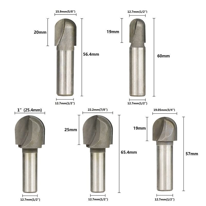 Fresa Rotonda Naso Cove Core Box Router Bit 1/2 Shank Carbide Ball Nose Mill for Strumenti for La Lavorazione Del Legno(12.7x19.05mm