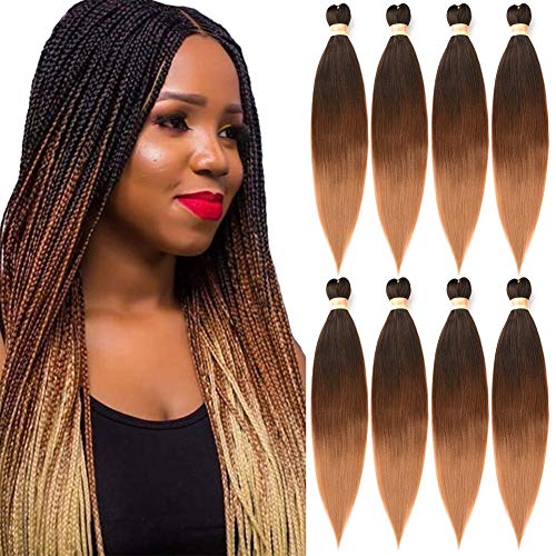 3 Tone Pre-stretched Braiding Hair Synthetic Braids Professional Hair Extensions for Braiding 26 Inch Yaki Straight Ombre Brown Blond Color Mixed Crochet Twist Hair 8Pcs/lot (T1B/30/27)