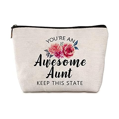 Aunt Gifts You’re An Awesome Auntie Keep This State Funny Travel Zipper Makeup Bag Aunt Gifts from Niece or Nephew,Inspirational Birthday Christmas Retirement Thank you Gifts for Aunt Toiletry Pouch Cover
