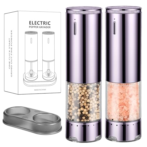 Electric Salt and Pepper Grinder Set Automatic Refillable Salt and Pepper Grinders with LED Light Pepper Grinder Kitchen Gadgets Adjustable Coarseness,One Handed Operation, Large Capacity