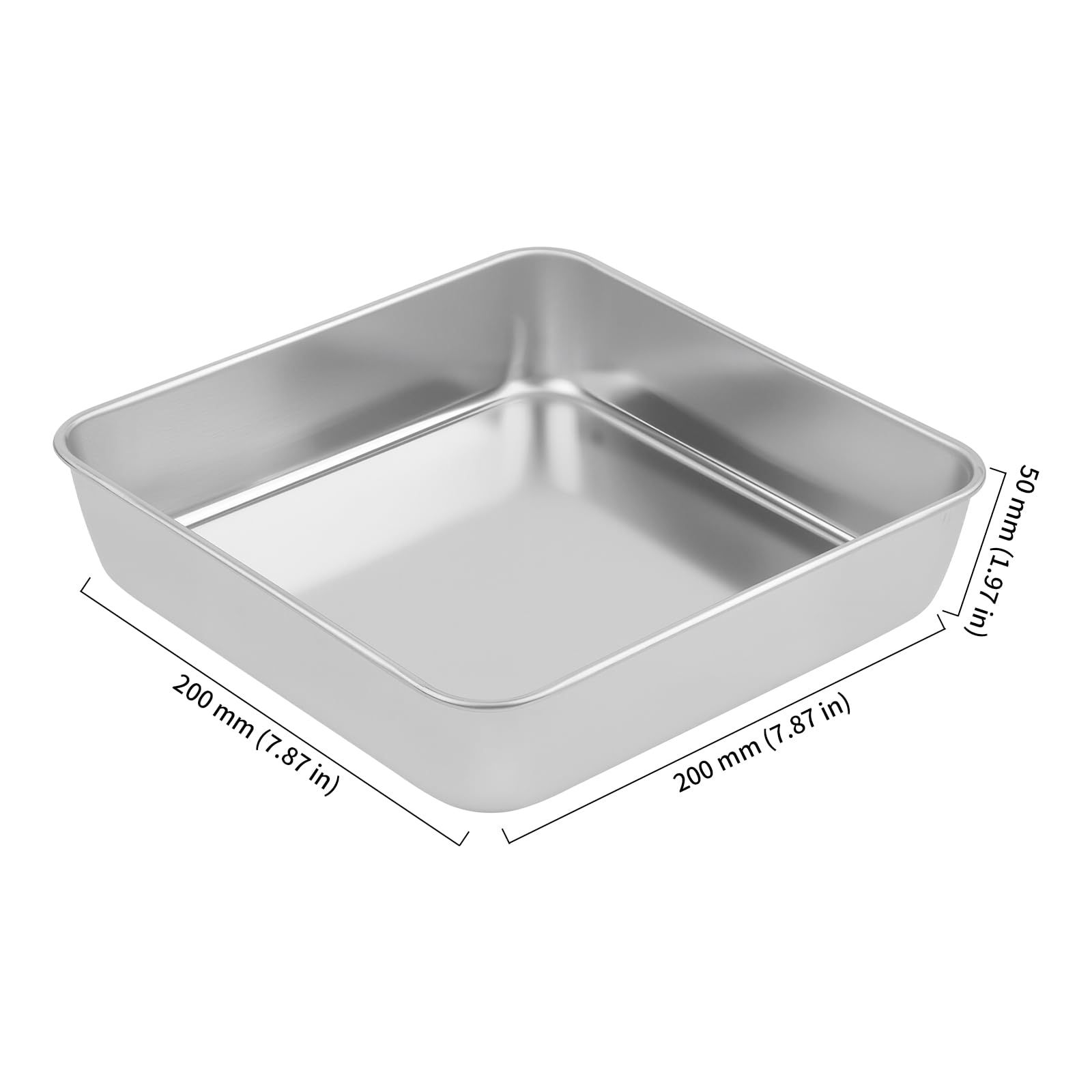 2er Set Quadratische Kuchenform mit Deckel Edelstahl, 20 x 20 x 5 cm Edelstahl Eckig Auflaufform Backform Quadratisch für Kuchen, Brownie, Lasagne, Spülmaschinenfest