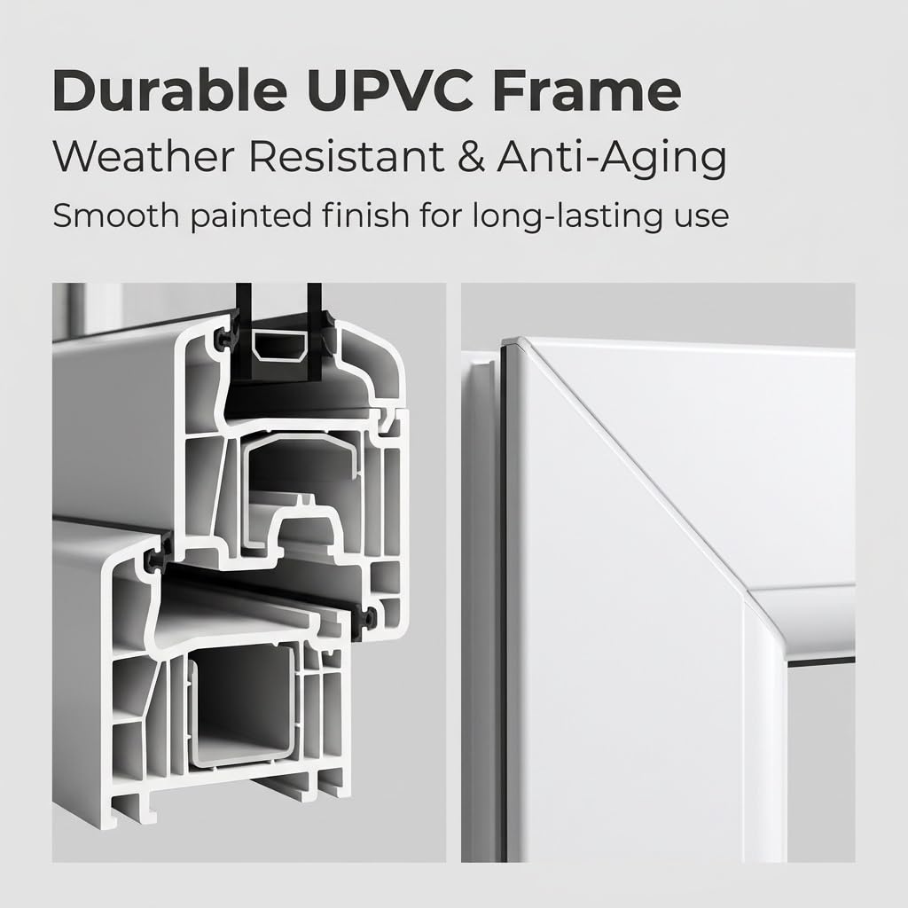 Ventana abatible para sótano, marco de acero de plástico blanco, ventana de vidrio templado, ventanas seguras, reemplazo de ventanas de baño (izquierda de ancho x alto, 40 x 21 pulgadas)