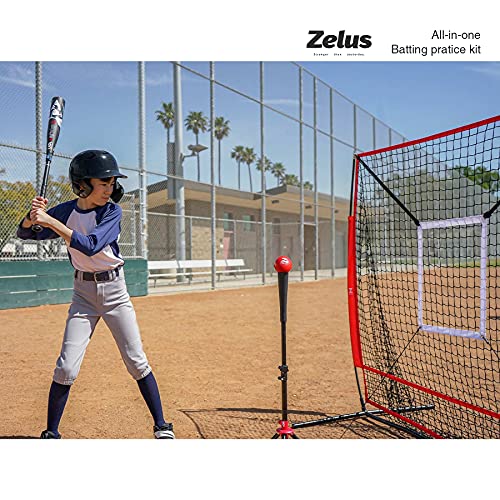 Zelus Baseball Net Kit With Tee And Strike Zone, 5X5Ft Softball Training Equipment For Hitting & Pitching, Portable Indoor Outdoor Batting Practice Net With Storage Bag And Baseball For Kids & Adults #TOP1