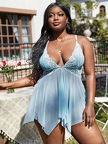 Avidlove Women Lingerie Lace Babydoll V Neck Sleepwear Strap Chemise (L, Style-4-Baby Blue) #TOP1