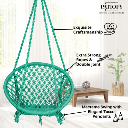 Image of Patiofy Cotton Netted Round Large Swing for Adults /Swing for Balcony /Swing Chair for Adults for Home /Hammock Swing for Adults /Swing Chair Wooden /Without Hanging Kit (120Kgs Weight Capacity- Green)