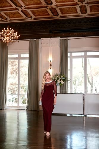Image of Alex Evenings Women's Long Matte Jersey Mother of The Bride Dress with 3 /4 Illusion Sleeves (Petite and Regular Sizes)