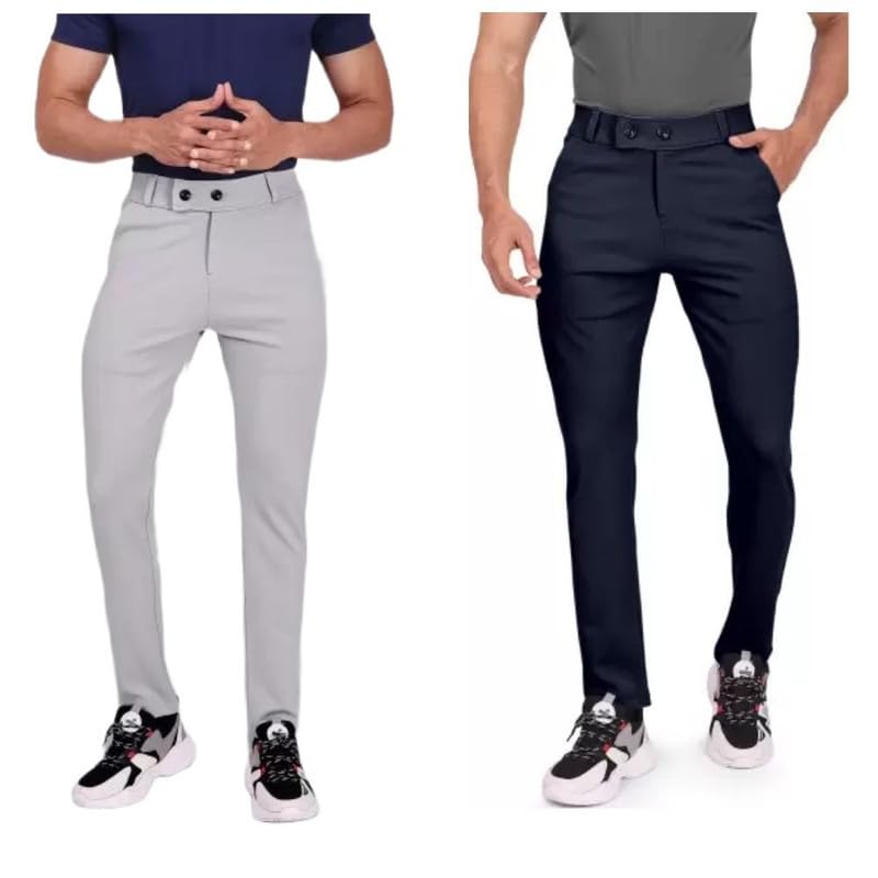 Men Twill Lycra Trousers Pack of 2 | Comfortable & Stretchable Formal and Casual Wear | Office Gym Travel Pants-image-41