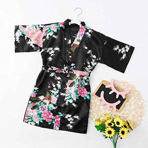 Kids Girls Silk Floral Kimono 𝗥obe for Wedding Birthday Party Satin Soft Spa Beach Cover Ups for Teens Toddler3