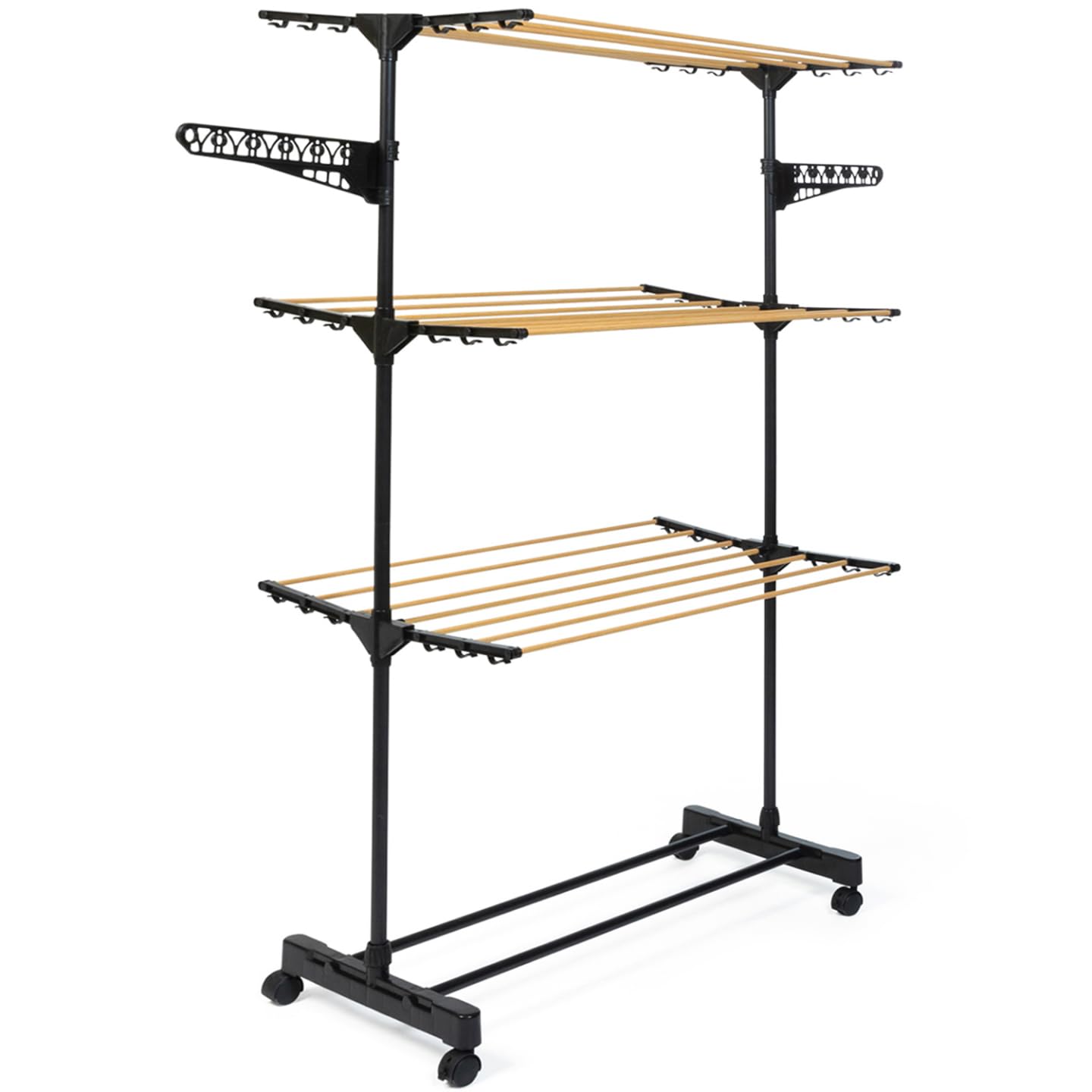 IDMarket - Séchoir à Linge Vertical Pliable 3 Niveaux Maxima capacité 20M Noir et Effet Bois