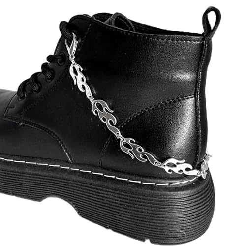 1 ciondolo a catena per scarpe punk, decorazioni con fibbia a forma di stivali Martin, ciondolo a forma di ragnatela con ali di diavolo, accessori a catena per scarpe con fiamma