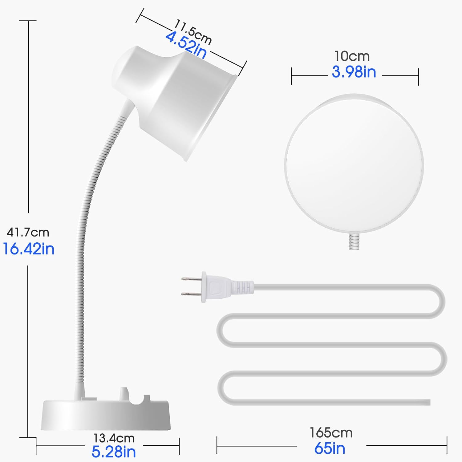 Energetic LED Desk Lamp with Phone Holder, Table Lamp with AC Outlet, Adjustable Flexible Gooseneck, 4000K, Eye-Care Reading Light for Bedroom, Study, Computer Desk, Living Room, Home Office, White