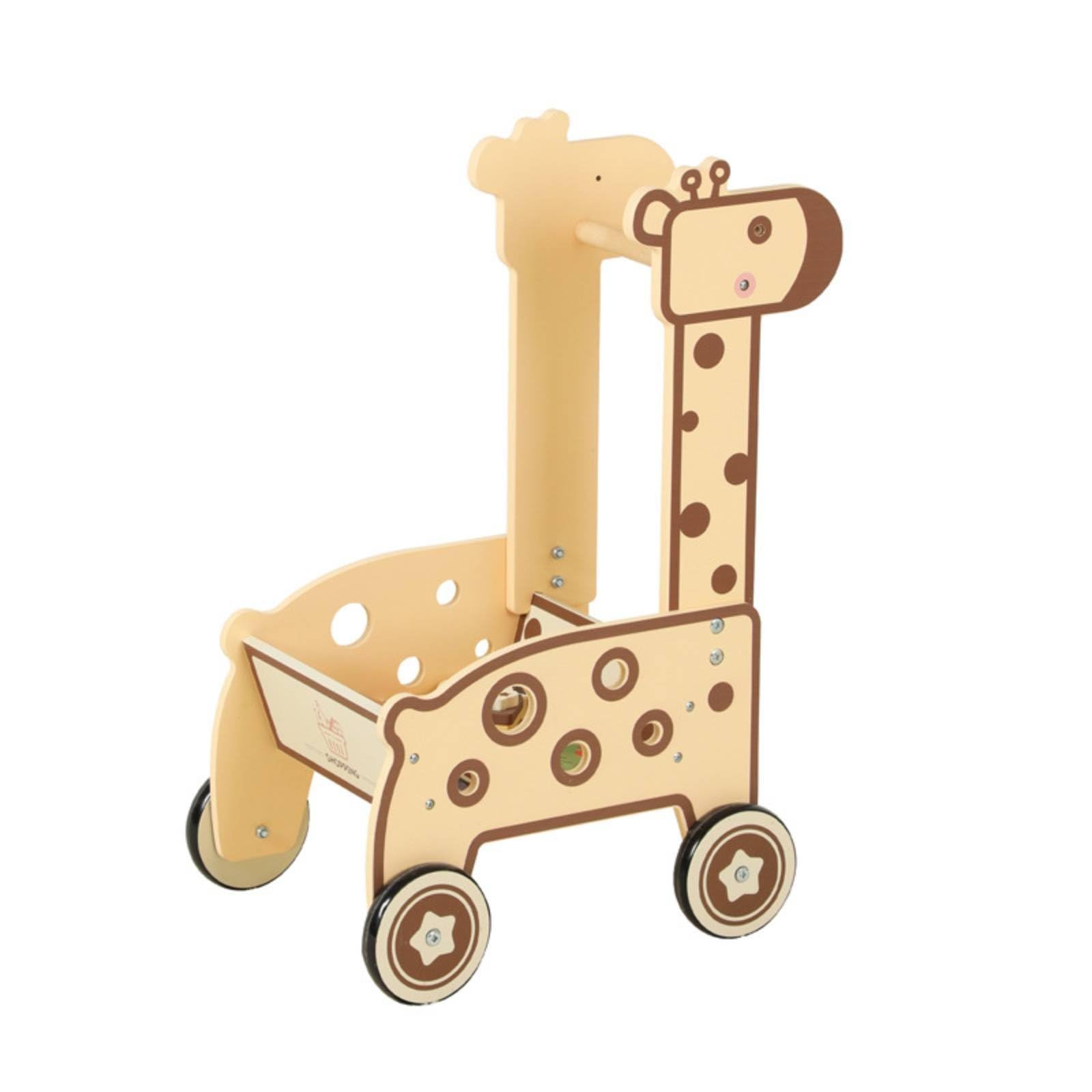Colcolo Kinder Lernwagen Holz Tier Schiebewagen Einkaufswagen Spielzeug Laufhilfe Einstellbarer Griff Großer Stauraum für Rollenspiel Und Lernphasen Fördert