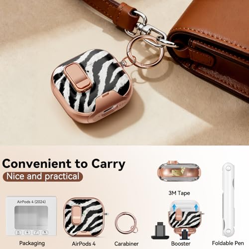 Image of for AirPod 4 Case, with Safty Lock & Phone Stand for Floral AirPod 4 Generation Case Cover for Women Girly, iPod 4 Cases with Keychain & Cleaner Kit -Black+ White Zebra