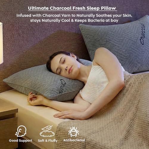 Image of AYKA Premium Charcoal Pillow for Sleeping, Set of 4 | 17x27 Inch Hotel Luxury Bed Pillows | 100% Virgin Microfiber Fill, Soft & Fluffy | Neck Support for Side, Back & Stomach Sleepers | Grey