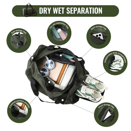 Image of GUSTAVE Gym Bag for Men with Footwear Compartment, Fashion Oxford Cloth Waterproof Duffle Bag Removable Shoulder Strap Travel Luggage Bag, 46x20x26cm