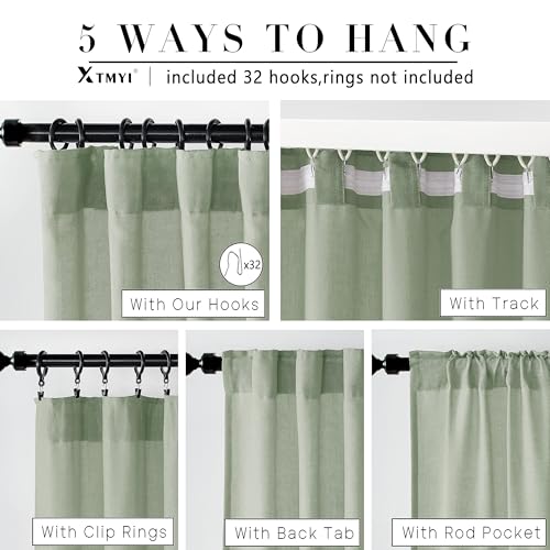 Image of XTMYI Sage Green 90 Inches Long,50 Inches Wide Country Curtains for Living Room,Sheer Linen Curtains for Bedroom