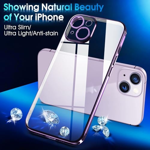 Image of VONZEE TPU Compatible With iPhone 14 Case 6.1 Inch,Luxury Electroplated Soft Edge Bumper Case,Full Camera Protection & Reinforced Corners Shockproof Case Cover|Transparent|Deep Purple